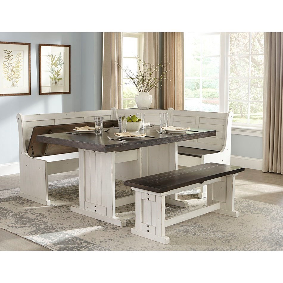 White breakfast store nook with storage